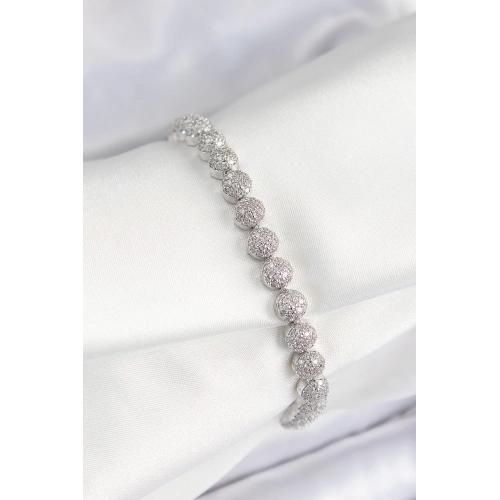 BFS Pirinç Zirkon Taşlı Yarım Topcuk Model Gümüş Renk VIP Seri Kadın Bileklik