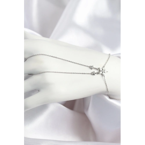 BFS Pirinç Zirkon Taşlı Yıldız Model Gümüş Renk Şahmeran