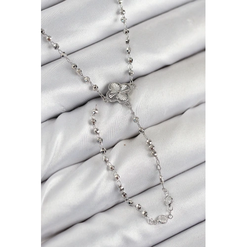 BFS Pirinç Zirkon Taşlı Yonca Model Gümüş Renk Kadın Y Kolye