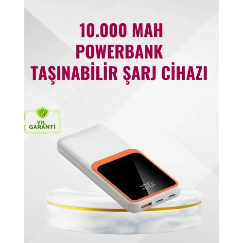 BFS Powerbank 10000 mAh – Çift USB Çıkışlı, Type-C Girişli, Şık Beyaz Tasarım