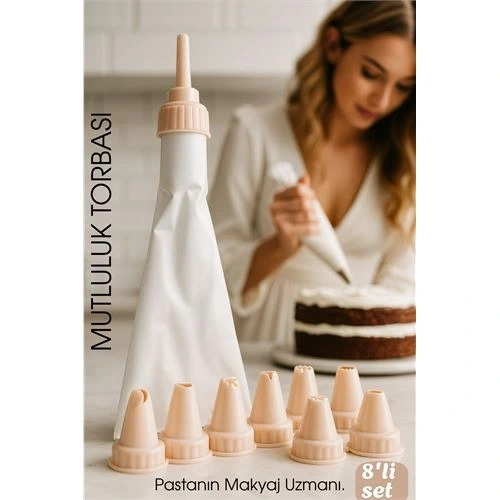 BFS Profesyonel 8li Krema Sıkma Torbası Seti | Pastacılık Dekorasyon Uçları ve Fırfır Başlıkları