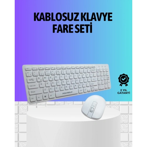 BFS Q Klavye Beyaz Klavye Ve Mouse Seti Kablosuz USB Girişli