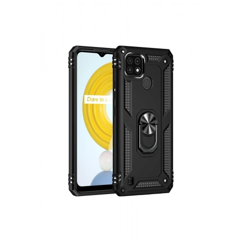 BFS  Realme C21 Kılıf Sofya Yüzüklü Silikon Kapak - Siyah