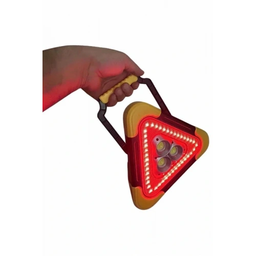 BFS Reflektör Güneş Panelli Solarlı Şarjlı Üçgen Işıklı Trafik Reflektör Fener