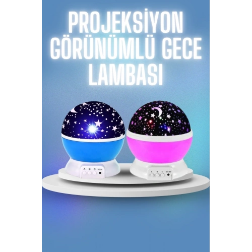 BFS Renkli Yıldızlı Gökyüzü Projeksiyon Gece Lambası Pilli ve USB Kablolu