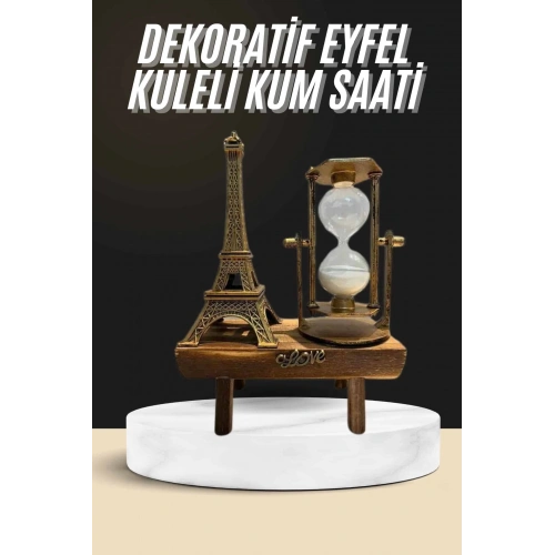 BFS Retro Eyfel Kulesi Ve Kum Saati Dekoratif Ahşap Görünümlü Masa Biblosu
