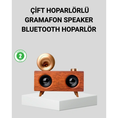 BFS Retro Gramafon Bluetooth Hoparlör Çift Stereo Sesli FM Radyo Destekli