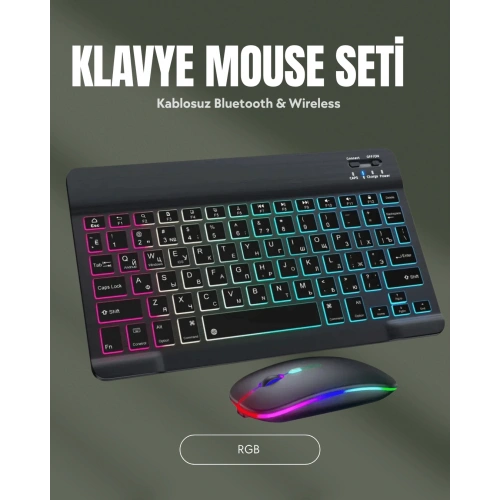 BFS RGB Aydınlatmalı Şarjlı Kablosuz Klavye ve Mouse Seti – Modern ve Kompakt Tasarım