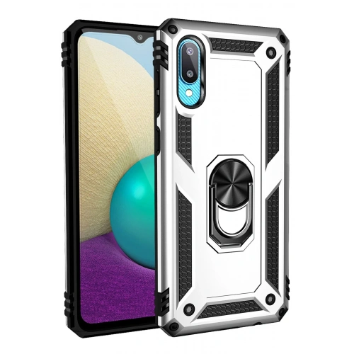 BFS  Samsung Galaxy A02 Kılıf Sofya Yüzüklü Silikon Kapak - Gümüş