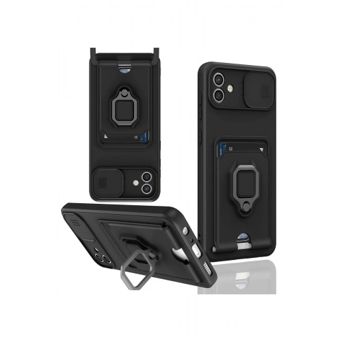 BFS  Samsung Galaxy A06 Kılıf Zuma Kartvizitli Yüzüklü Silikon - Siyah