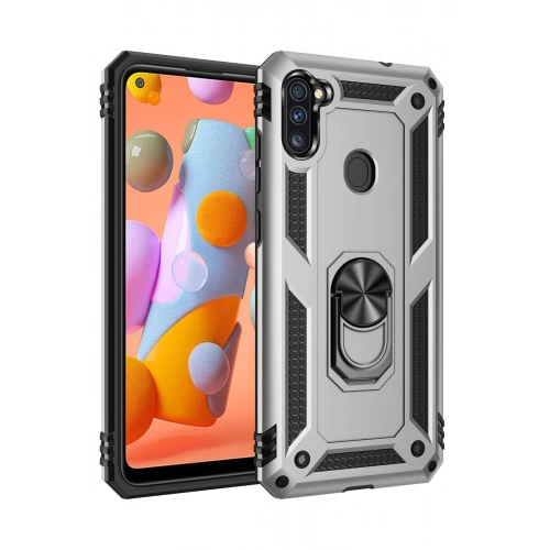 BFS  Samsung Galaxy A11 Kılıf Sofya Yüzüklü Silikon Kapak - Gümüş