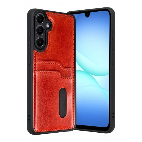 BFS  Samsung Galaxy A17 5G Sara Kartvizitli Deri Kılıf - Kırmızı