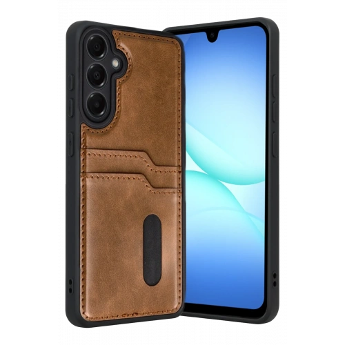 BFS  Samsung Galaxy A17 5G Sara Kartvizitli Deri Kılıf - Taba