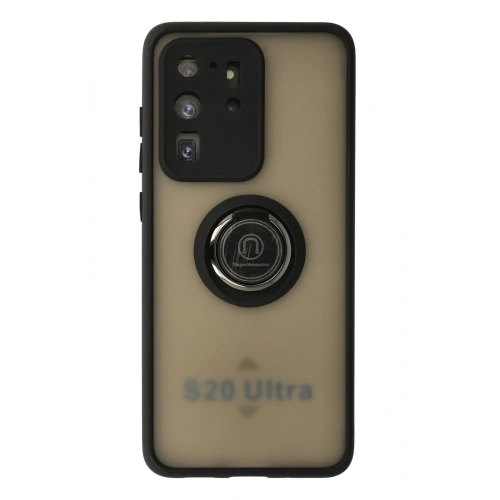BFS  Samsung Galaxy S20 Ultra Kılıf Montreal Yüzüklü Silikon Kapak - Siyah