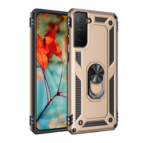 BFS  Samsung Galaxy S21 Kılıf Sofya Yüzüklü Silikon Kapak - Gold