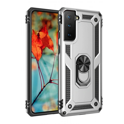 BFS  Samsung Galaxy S21 Kılıf Sofya Yüzüklü Silikon Kapak - Gümüş