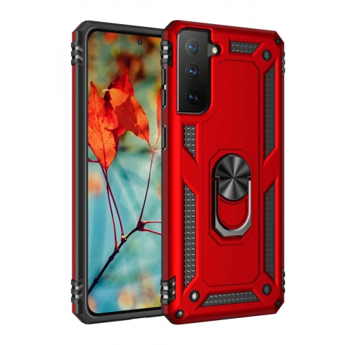 BFS  Samsung Galaxy S21 Kılıf Sofya Yüzüklü Silikon Kapak - Kırmızı