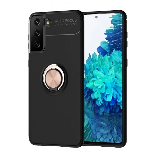 BFS  Samsung Galaxy S21 Plus Kılıf Range Yüzüklü Silikon - Siyah-Gold