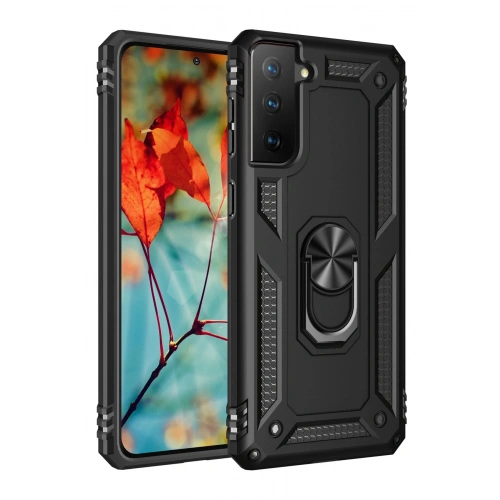 BFS  Samsung Galaxy S21 Plus Kılıf Sofya Yüzüklü Silikon Kapak - Siyah