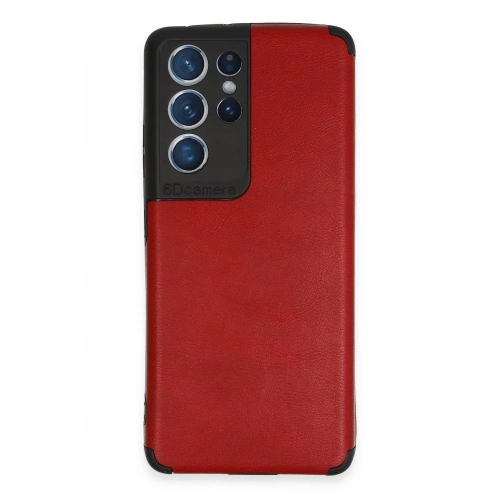 BFS  Samsung Galaxy S21 Ultra Kılıf Loop Deri Silikon - Kırmızı