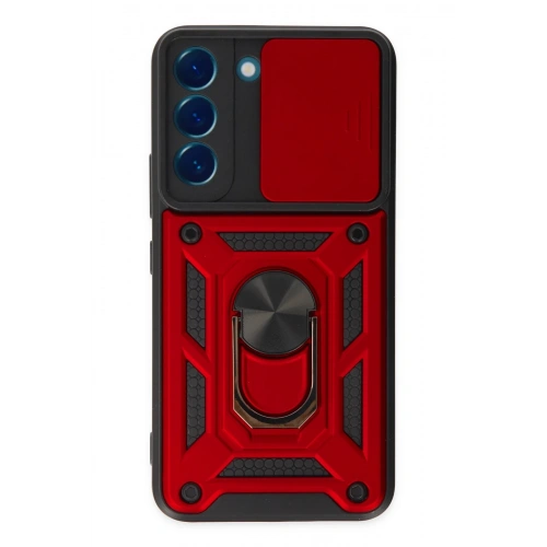 BFS  Samsung Galaxy S22 Kılıf Pars Lens Yüzüklü Silikon - Kırmızı