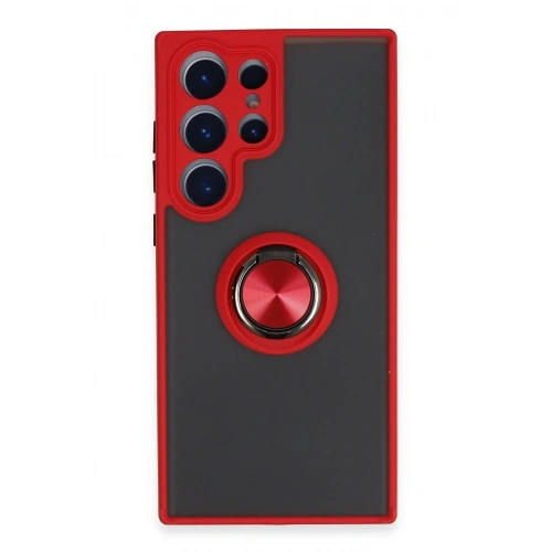 BFS  Samsung Galaxy S23 Ultra Kılıf Montreal Yüzüklü Silikon Kapak - Kırmızı