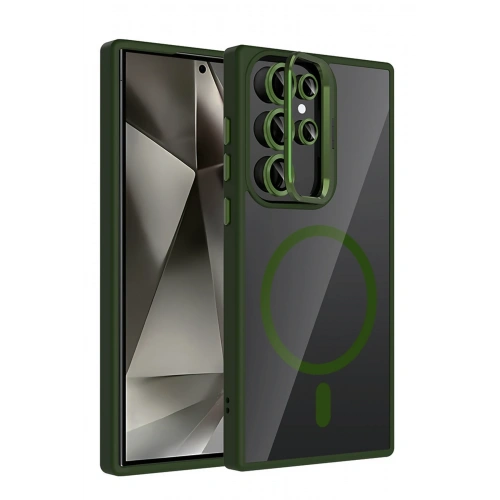 BFS  Samsung Galaxy S23 Ultra Remim Lensli Magsafe Standlı Kapak - Koyu Yeşil