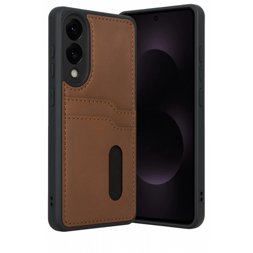 BFS  Samsung Galaxy S25 Edge Sara Kartvizitli Deri Kılıf - Taba