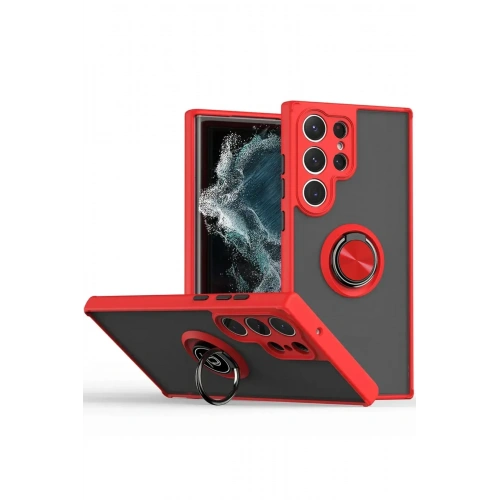 BFS  Samsung Galaxy S25 Ultra Kılıf Montreal Yüzüklü Silikon Kapak - Kırmızı