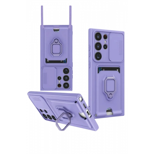 BFS  Samsung Galaxy S25 Ultra Kılıf Zuma Kartvizitli Yüzüklü Silikon - Lila