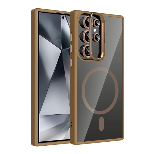 BFS  Samsung Galaxy S25 Ultra Remim Lensli Magsafe Standlı Kapak - Kahverengi
