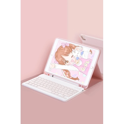 BFS Samsung Galaxy X510 Tab S9 FE 11 Kılıf KC01 Smart Klavyeli Tablet Kılıfı - Pembe