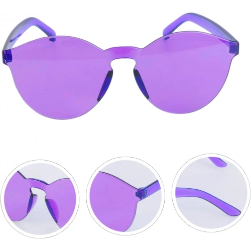 BFS Sert Mika Oval Şekilli Çerçevesiz Mor Gözlük Retro Parti 5x14 Cm