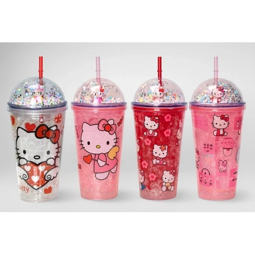 BFS Sevimli Hello Kitty Işıklı Pipetli Boncuklu Suluk & Bardak 400 Ml Alk3145