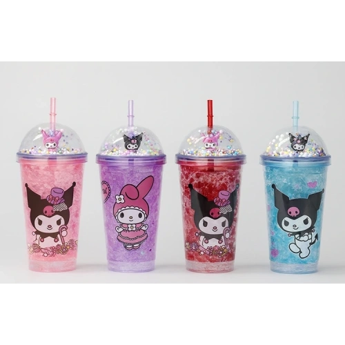 BFS Sevimli Kuromi Işıklı Pipetli Boncuklu Suluk & Bardak 400 Ml Alk3144