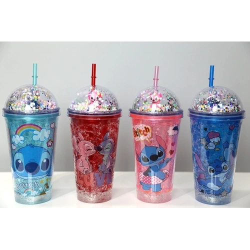 BFS Sevimli Stitch Işıklı Pipetli Pullu Suluk & Bardak 400 Ml Alk3146