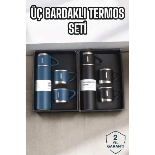 BFS Şık ve Dayanıklı 3 Bardaklı Termos Seti Uzun Süre Isı Koruma Özellikli