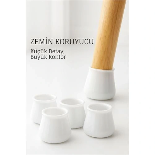 BFS Silikonlu Sandalye Ayak Koruyucu – Sessiz ve Çiziksiz Kullanım, 4’lü Set BEYAZ