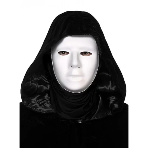 BFS  Siyah Kapüşonlu 120 cm Pelerin ve Beyaz Boyanabilir Tam Yüz Maske