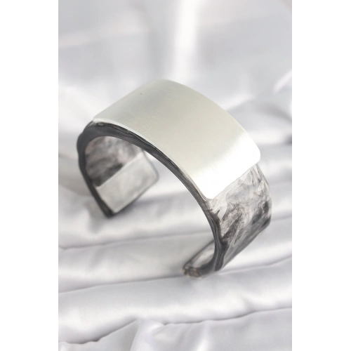 BFS Siyah Mermer Desen Akrilik Plastik Dikdörtgen Plaka Model Vintage Kadın Bilezik