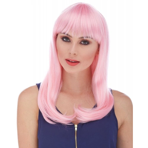 BFS   Soft Pembe Renk Uzun Düz Parti Peruğu
