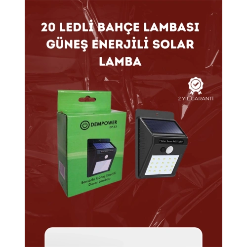 BFS Su Geçirmez 20 LED Solar Aydınlatma | Dış Mekan için PIR Hareket Sensörü ile Akıllı Işık