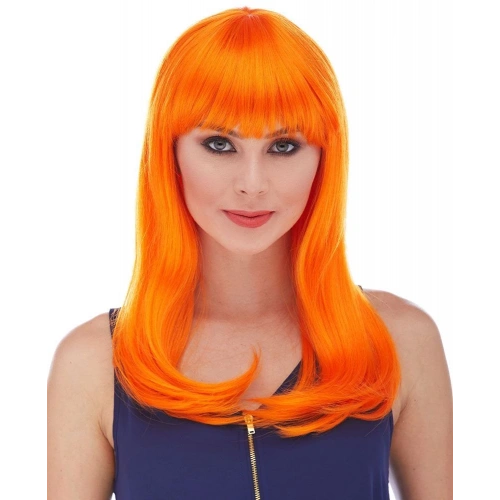 BFS   Turuncu Renk Uzun Düz Parti Peruğu