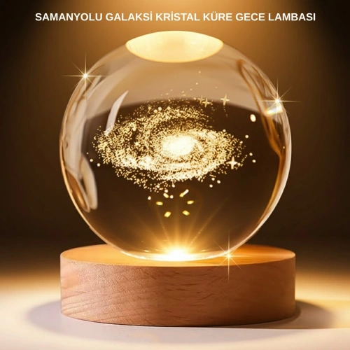 BFS USB Bağlantılı Samanyolu Galaksi Küre Ahşap Standlı 3D Işıklı Dekor Lambası