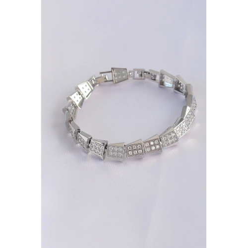 BFS Vip Seri Pirinç Zirkon Taşlı Gümüş Renk Geometrik Bileklik