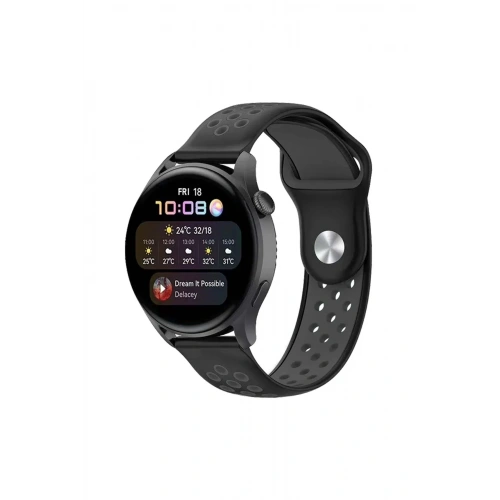 BFS  Watch 22mm Spor Delikli Kordon - Siyah-Füme