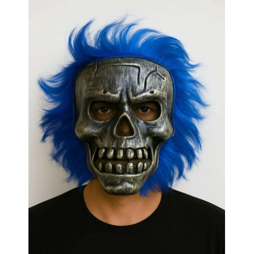 BFS Wild Skull - Gümüş Kafatası Mavi Saçlı İskelet Maske