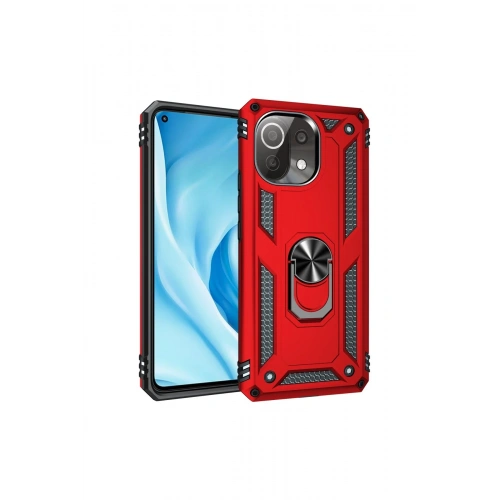 BFS  Xiaomi Mİ 11 Lite Kılıf Sofya Yüzüklü Silikon Kapak - Kırmızı