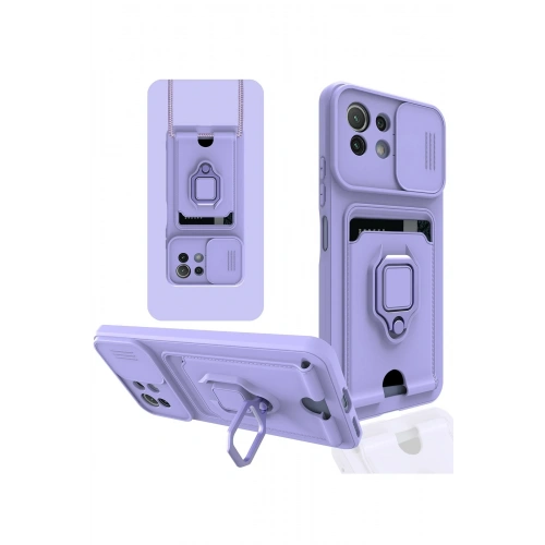 BFS  Xiaomi Mİ 11 Lite Kılıf Zuma Kartvizitli Yüzüklü Silikon - Lila