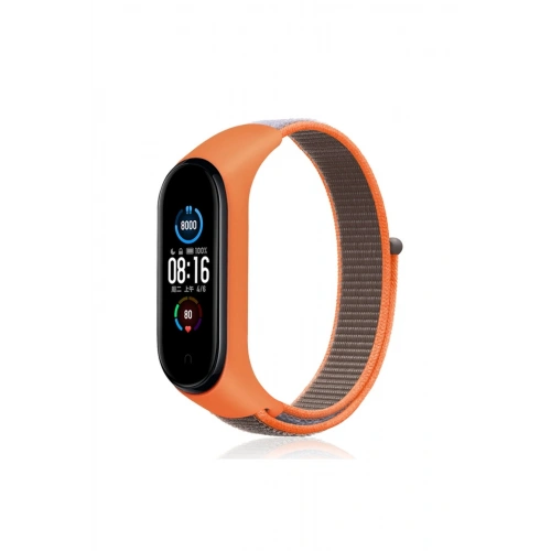 BFS  Xiaomi Mi Band 4 Hasırlı Cırtcırtlı Kordon - Turuncu-Gri